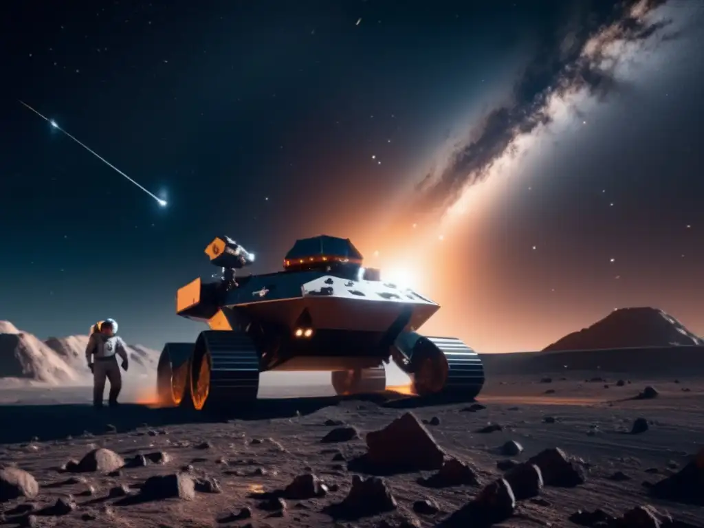 Futurista operación minera en asteroide Escena futurista de minería espacial: Geopolítica minería asteroides