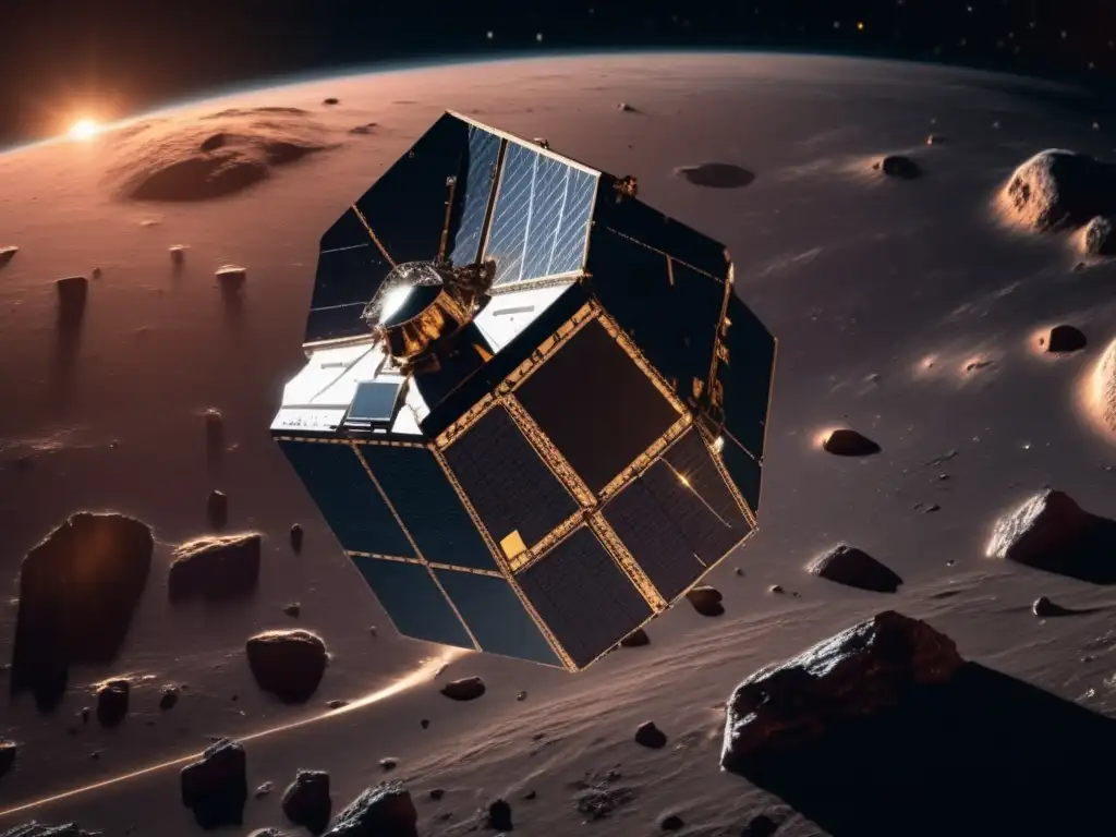 Rosetta y Lutetia: Encuentro en el espacio Exploración espacial: misión Rosetta y asteroide Lutetia, imagen 8k impresionante de la nave flotando en el espacio estrellado