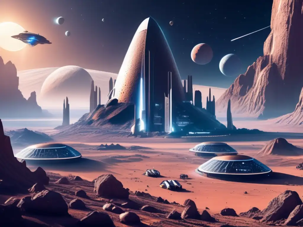 Futurista colonia espacial en asteroide Colonización espacial con asteroides en un futuro distante
