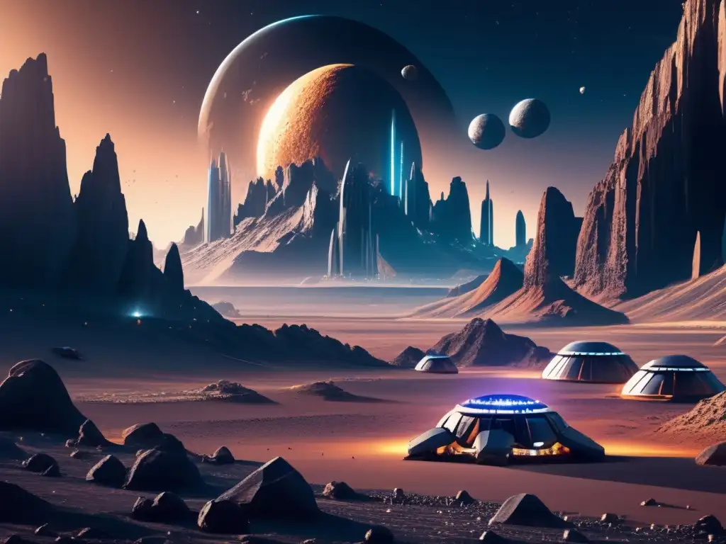 Colonia espacial futurista en asteroide Colonización espacial con asteroides en una imagen futurista de una colonia metálica en un asteroide