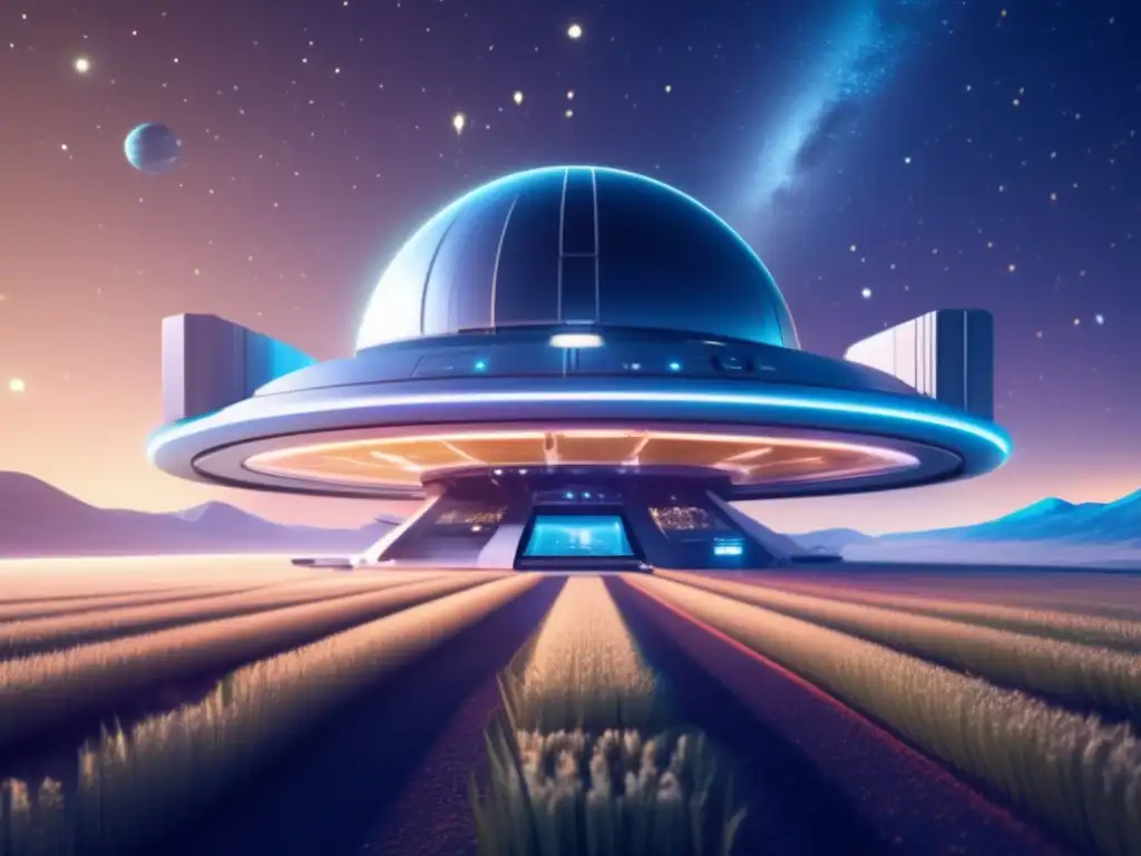 Estación espacial futurista en el espacio Exploración espacial: ética y colonización - Estación espacial futurista flotando en el espacio rodeada de estrellas brillantes