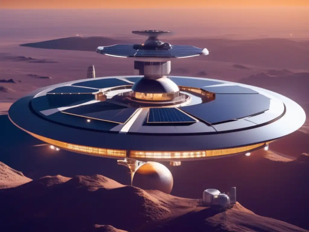 Estación espacial futurista en el cosmos Estación espacial futurista con abastecimiento de agua en espacio