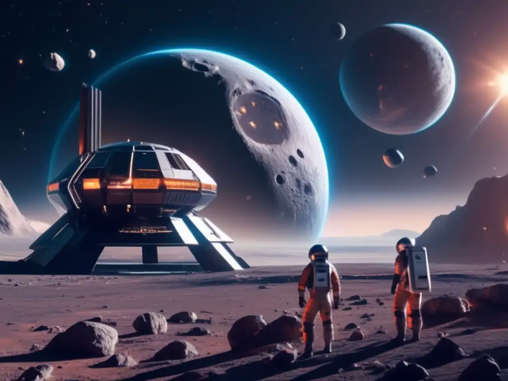 Estación espacial futurista y asteroide: exploración de asteroides y tratados internacionales
