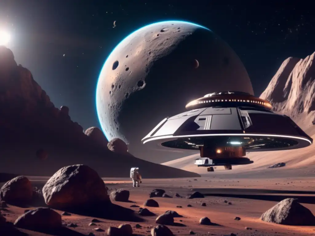 Estación espacial futurista en asteroide gigante Estación espacial futurista en asteroide Centauro - Exploración asteroides centauros futuro