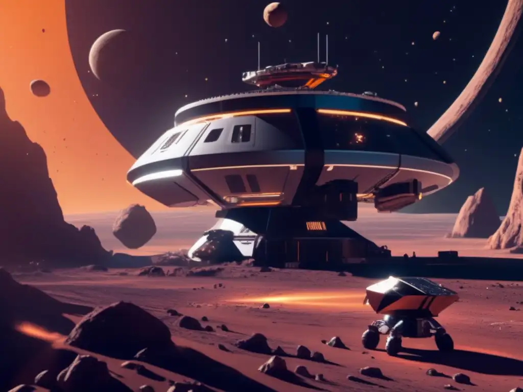 Estación espacial futurista en asteroide minero Estación espacial futurista en asteroide, científicos y financiamiento internacional carrera asteroides