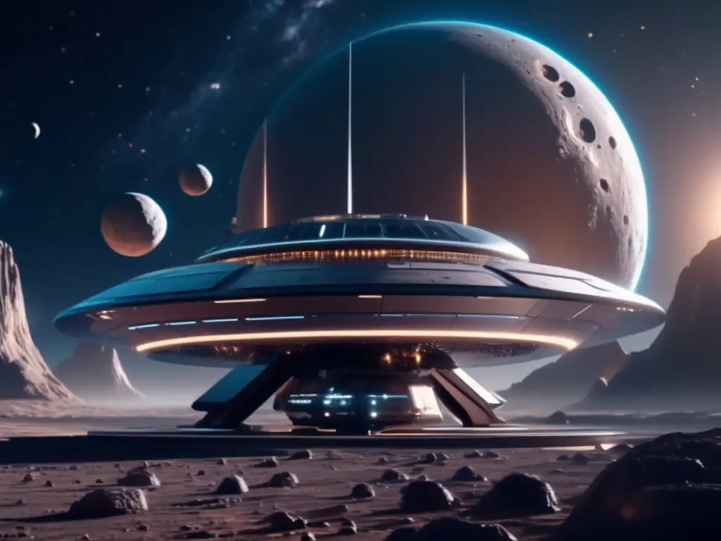 Futurista estación espacial y asteroide colosal Estación espacial futurista y asteroide: tecnología de desvío de asteroides, política y seguridad