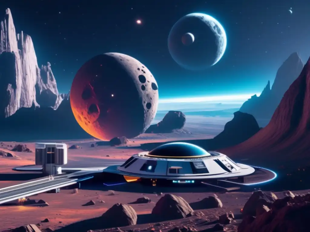 Futurista estación espacial y asteroide Estación espacial futurista y asteroide: exploración espacial y propiedad asteroidal