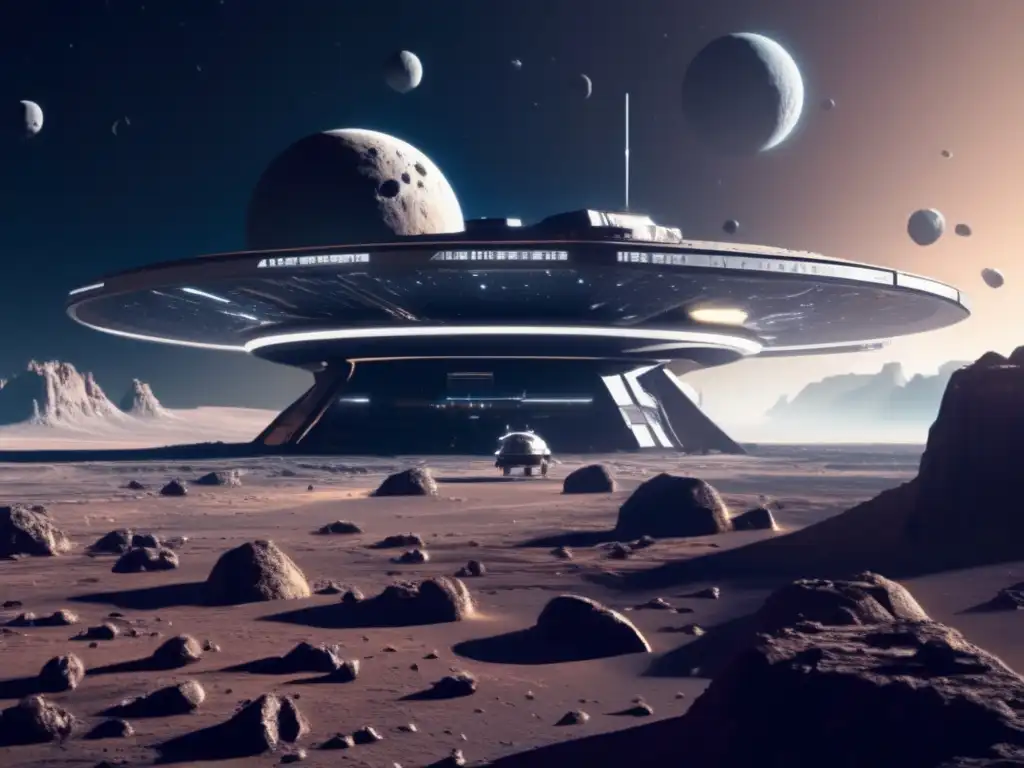 Estación espacial futurista en asteroide Estación espacial futurista en asteroide - Exploración espacial con asteroides