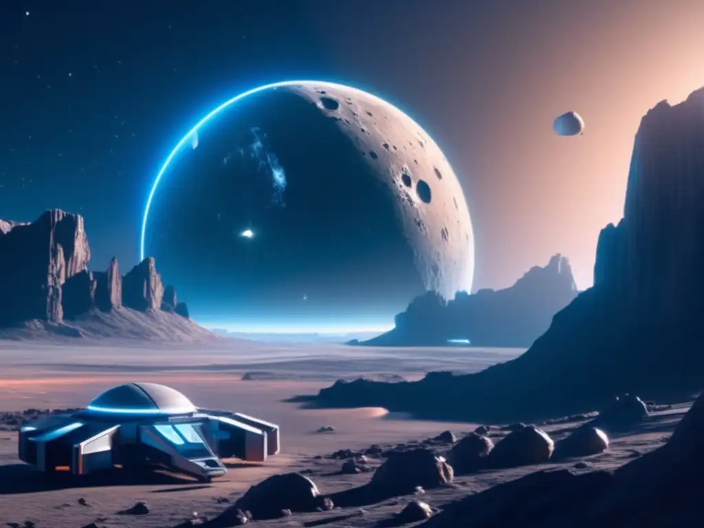 Estación espacial futurista orbitando asteroide - Financiación colectiva misiones asteroides