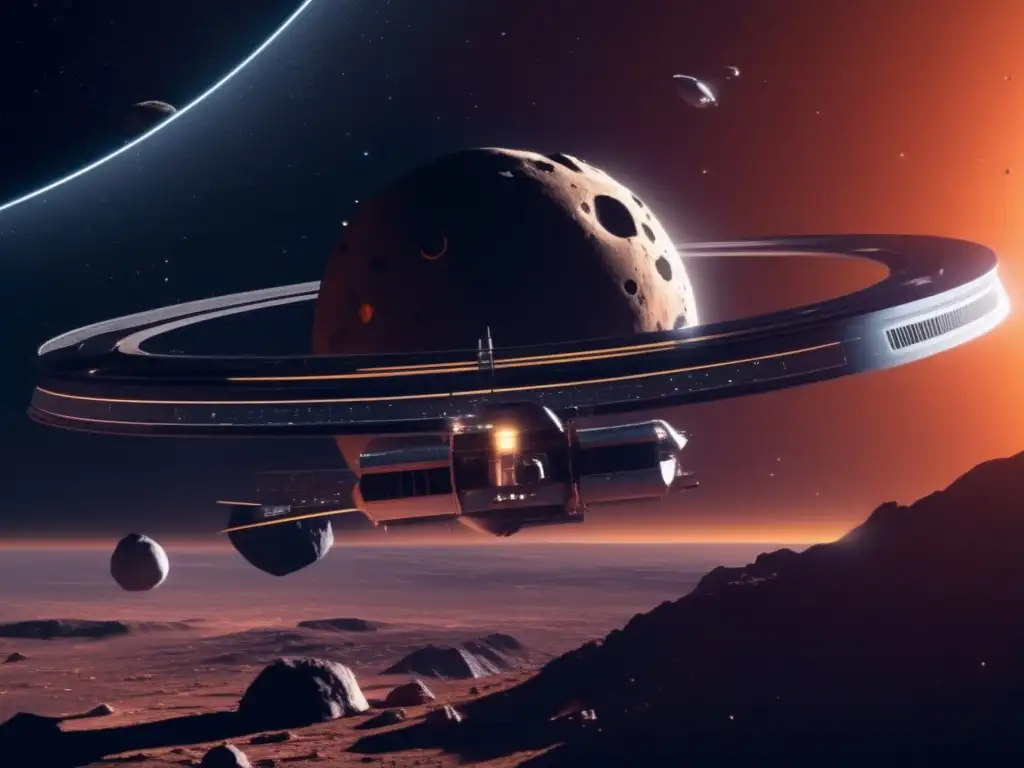 Futurista estación espacial orbitando asteroide Estación espacial futurista en asteroide: Implicaciones legales colonización asteroides