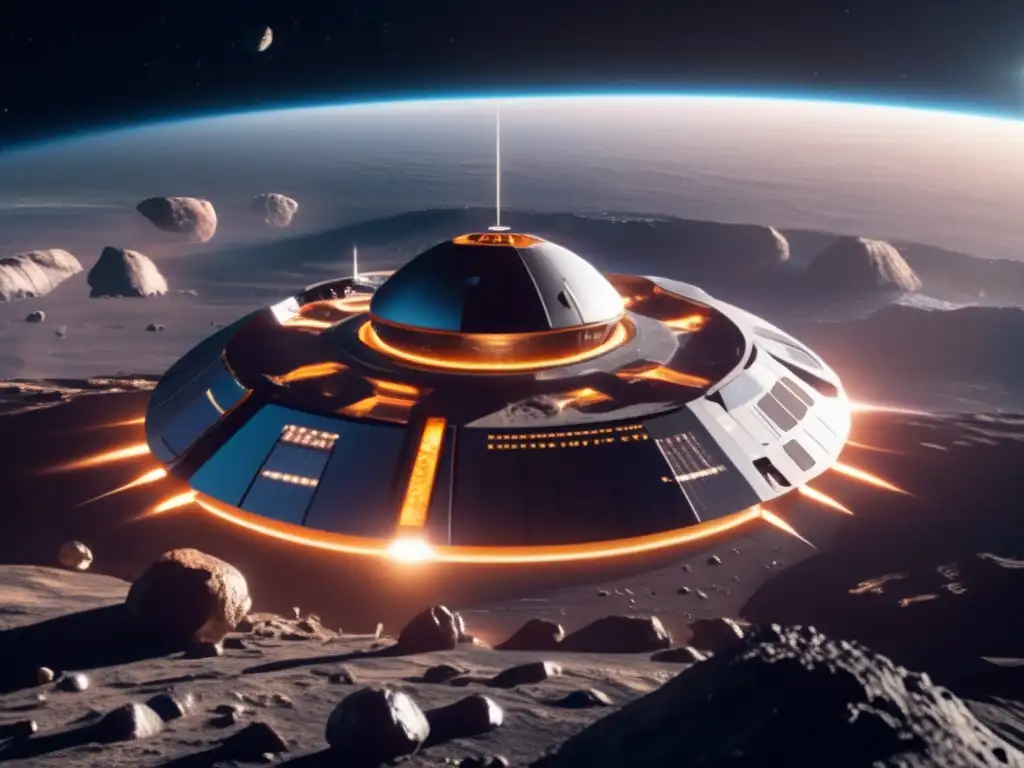 Estación espacial futurista y asteroide Estación espacial futurista orbita asteroide masivo