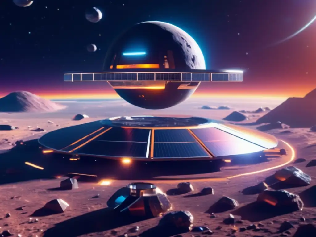 Estación espacial futurista en asteroide Estación espacial futurista en asteroide metálico: minería de asteroides y geopolítica