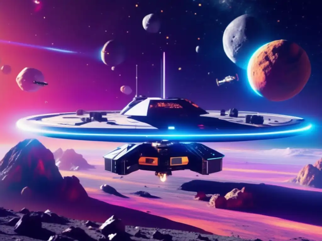 Estación espacial minera en asteroide Estación espacial futurista en asteroide con mineros y desafíos legales recursos espacio exterior