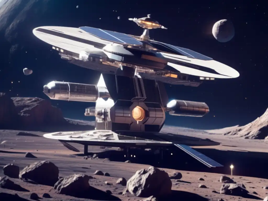 Estación espacial futurista en asteroide Estación espacial futurista en un asteroide real