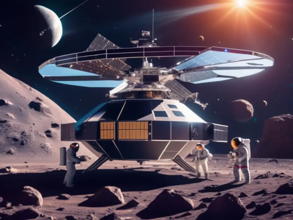Estación espacial futurista en asteroide Estación espacial futurista en asteroide: Recursos solares para futuro sostenible