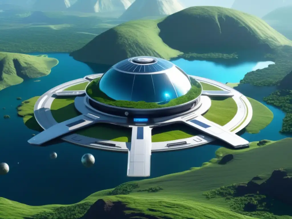 Estación espacial futurista orbitando asteroide terraformado, muestra belleza y tecnología en proceso de terraformación de asteroides