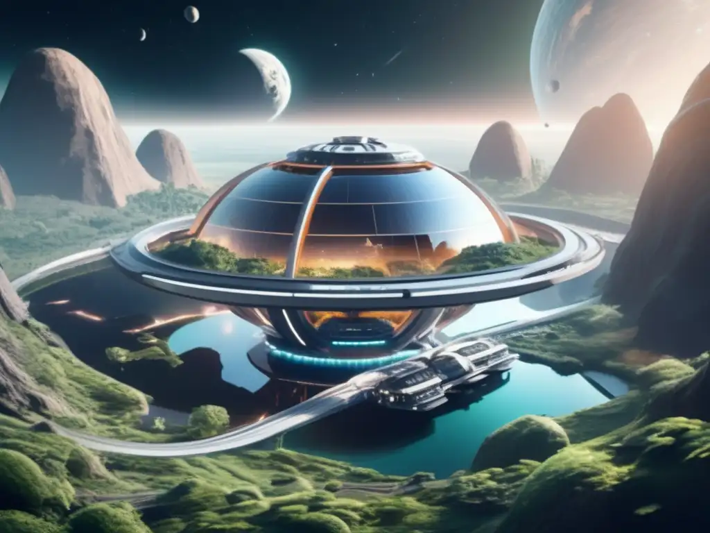 Estación espacial futurista en asteroide Estación espacial futurista en asteroide transformado: líderes de la carrera espacial