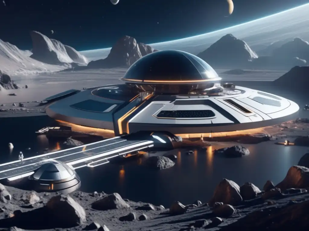 Estación espacial futurista en asteroide Estación espacial futurista en asteroide: tecnología vanguardia vida asteroides