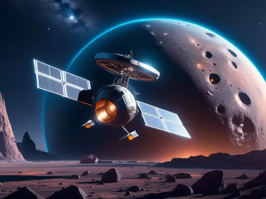 Estación espacial futurista en asteroide