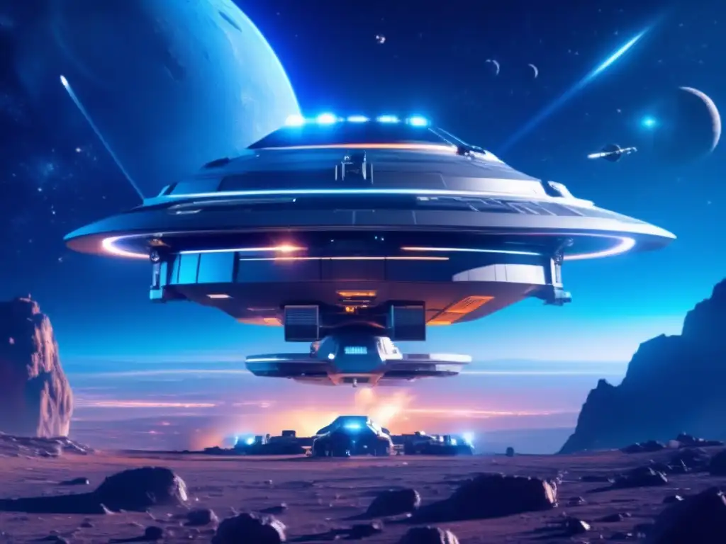 Estación espacial futurista y asteroides: regulación de armas militares