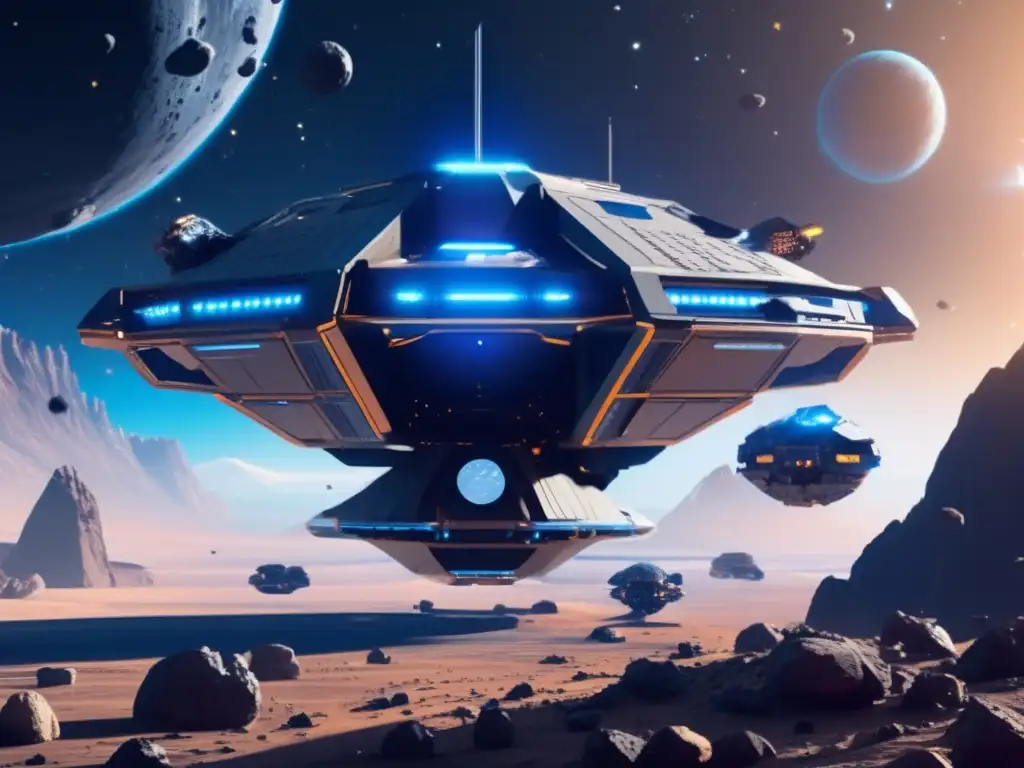 Estación espacial futurista entre asteroides Estación espacial futurista en asteroides: Regulación de armas militares en asteroides