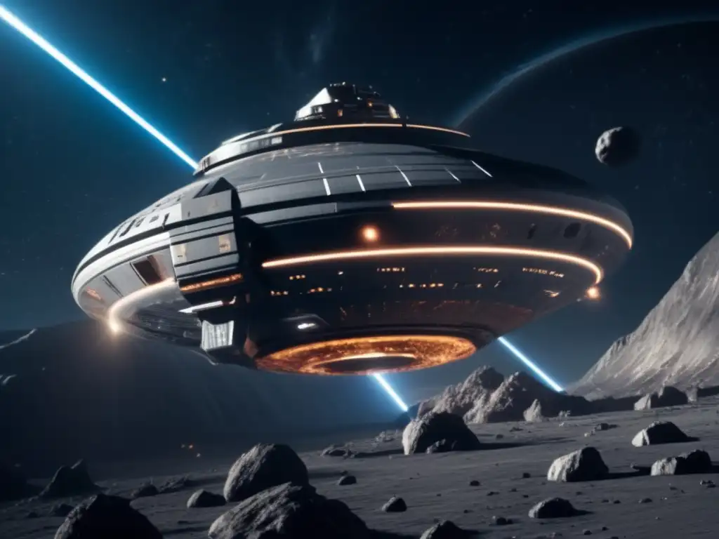 Estación espacial futurista y asteroides: Tecnología láser defensa asteroides