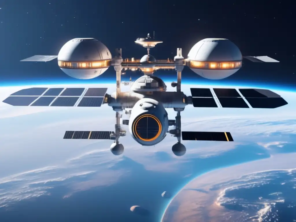Estación espacial futurista protegiendo de asteroides y sus consecuencias