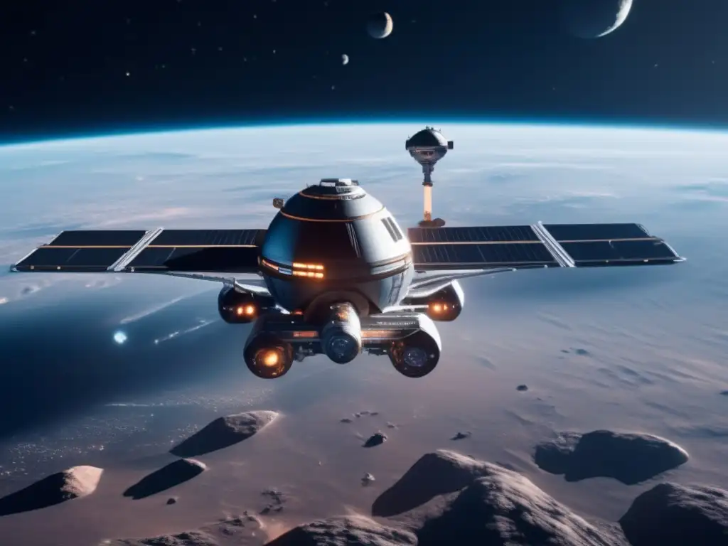 Estación espacial futurista: Observación y seguimiento de asteroides Estación espacial futurista monitorea asteroides: Desviación de asteroides hacia la Tierra