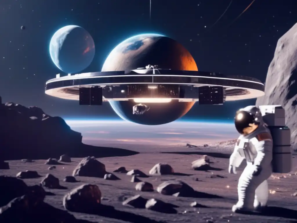 Estación espacial futurista en asteroide minero Estación espacial futurista y asteroides: Potencias mundiales explotación asteroides