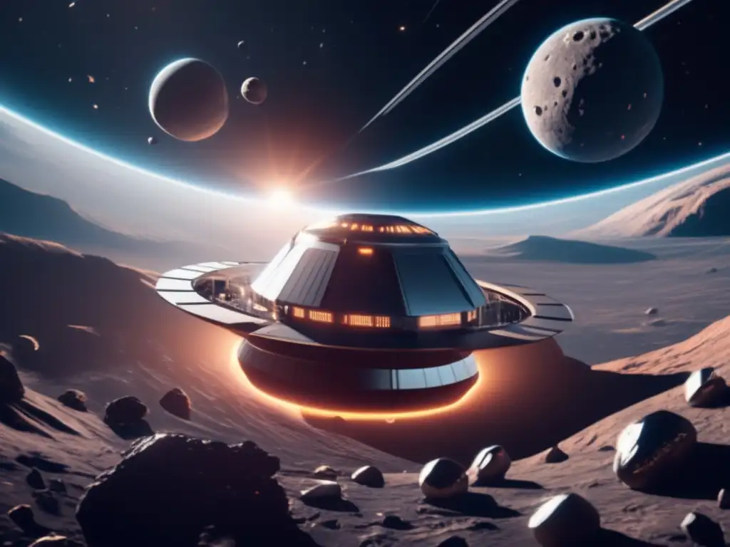 Futurista estación espacial en asteroide Estación espacial futurista y asteroides: Exploración y regeneración