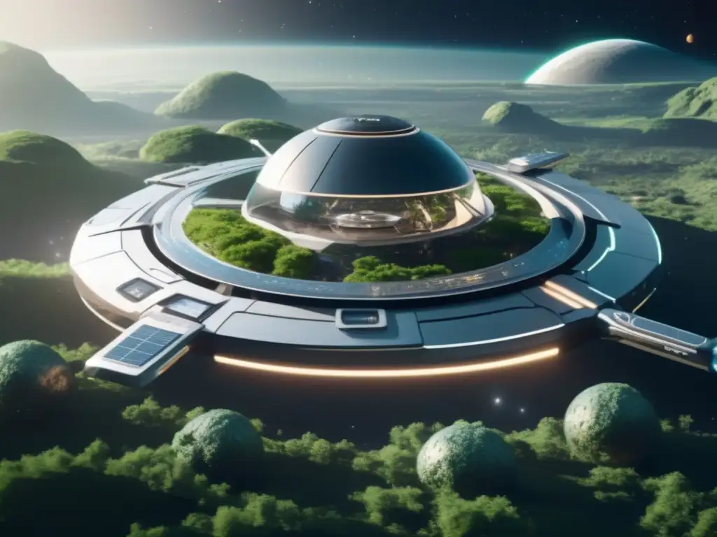 Estación espacial futurista y asteroides terraformados