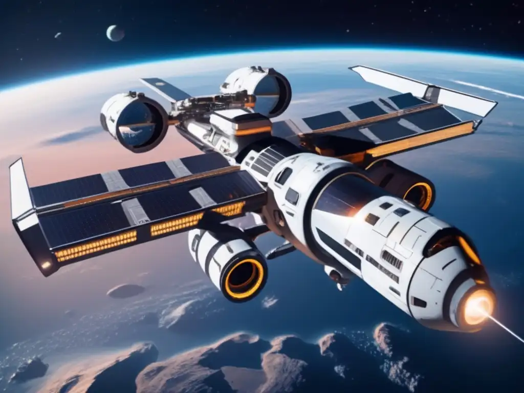 Futuro espacio estación desviando asteroides Estación espacial futurista desviando asteroides para salvar la Tierra