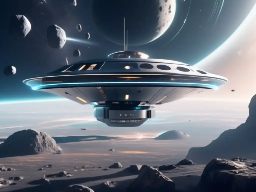 Estación espacial futurista con asteroides: Transporte espacial asteroides recursos