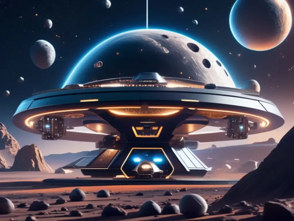Estación espacial futurista en asteroides