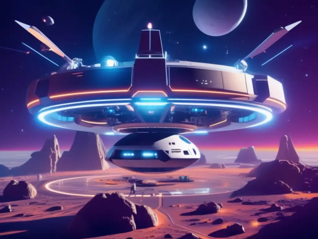 Estación espacial futurista y automatización en economía asteroides