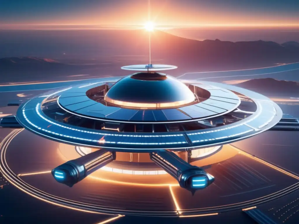 Estación espacial futurista y energía solar Estación espacial futurista captura energía solar, muestra riesgos y beneficios de la energía solar espacial