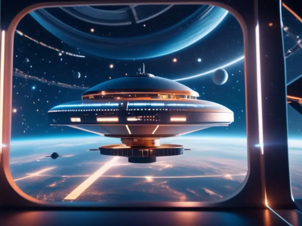 Estación espacial futurista en cosmos, debate ley propiedad recursos espaciales