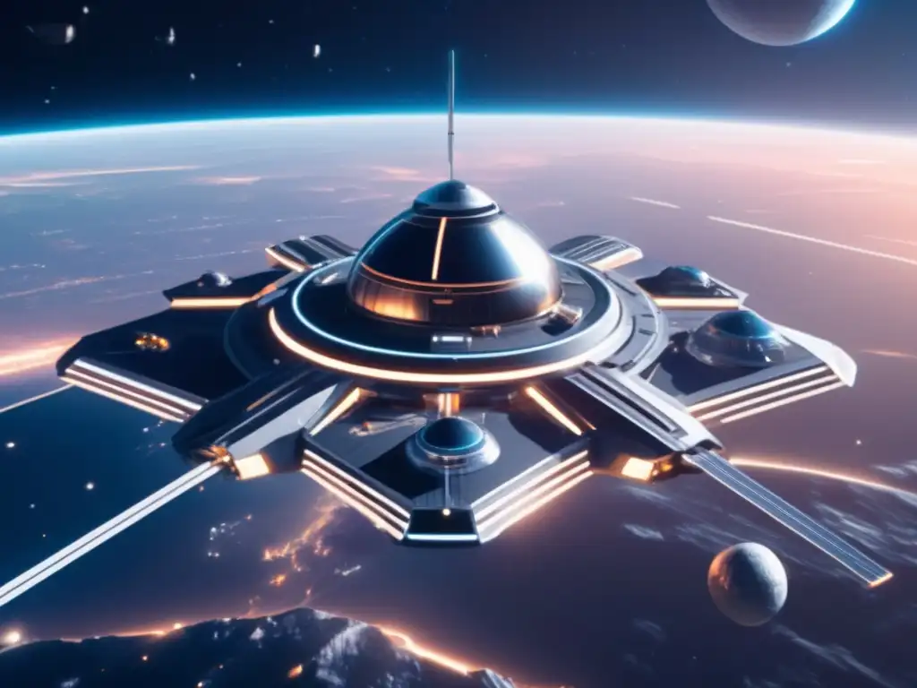 Estación espacial futurista con defensa avanzada