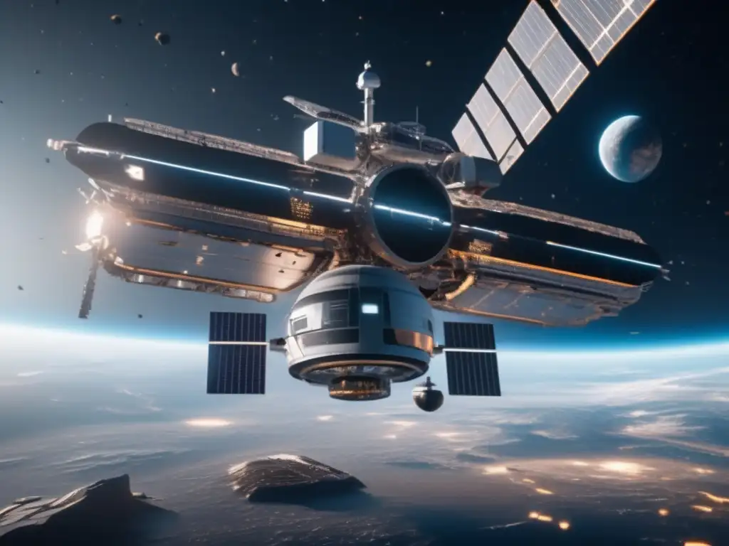 Estación espacial reciclando desechos - Estación espacial futurista recicla desperdicios espaciales como recursos