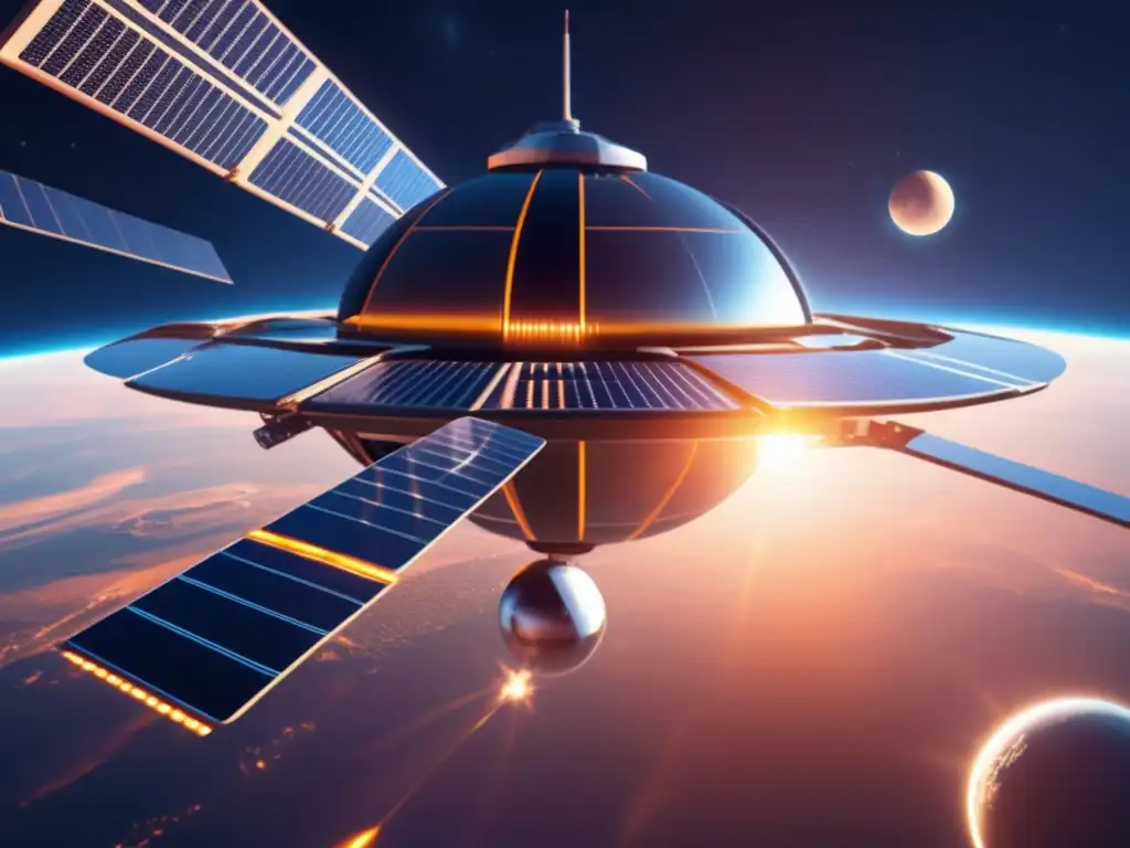Estación espacial futurista capturando energía solar Estación espacial futurista capturando energía solar espacial - Protección contra asteroides
