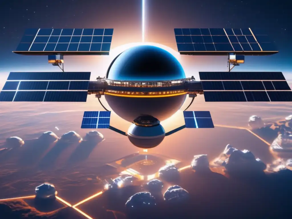 Estación espacial futurista con paneles solares Estación espacial futurista con energía solar: liderazgo en la carrera espacial