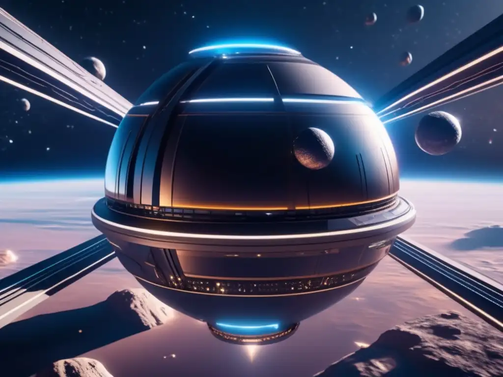 Estación espacial futurista con materiales inspirados en asteroides