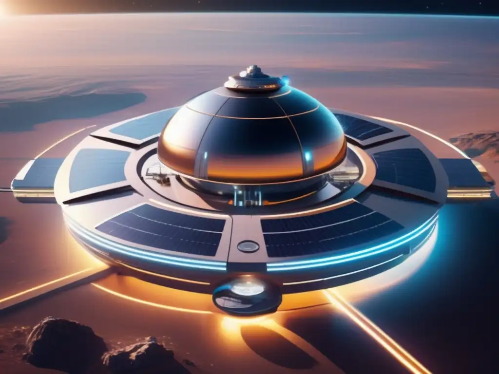 Futuro espacio sostenible con estación espacial reciclada Estación espacial futurista con materiales reutilizables en el espacio