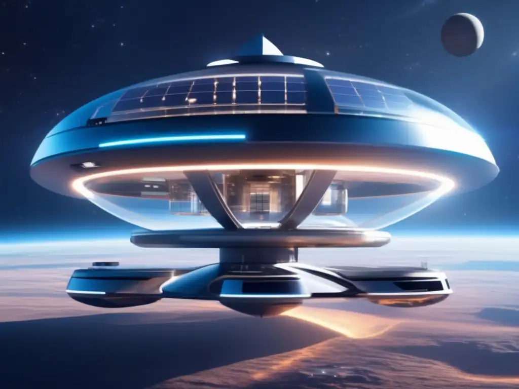 Estación espacial futurista en el espacio Estación espacial futurista con materiales reutilizables en el espacio