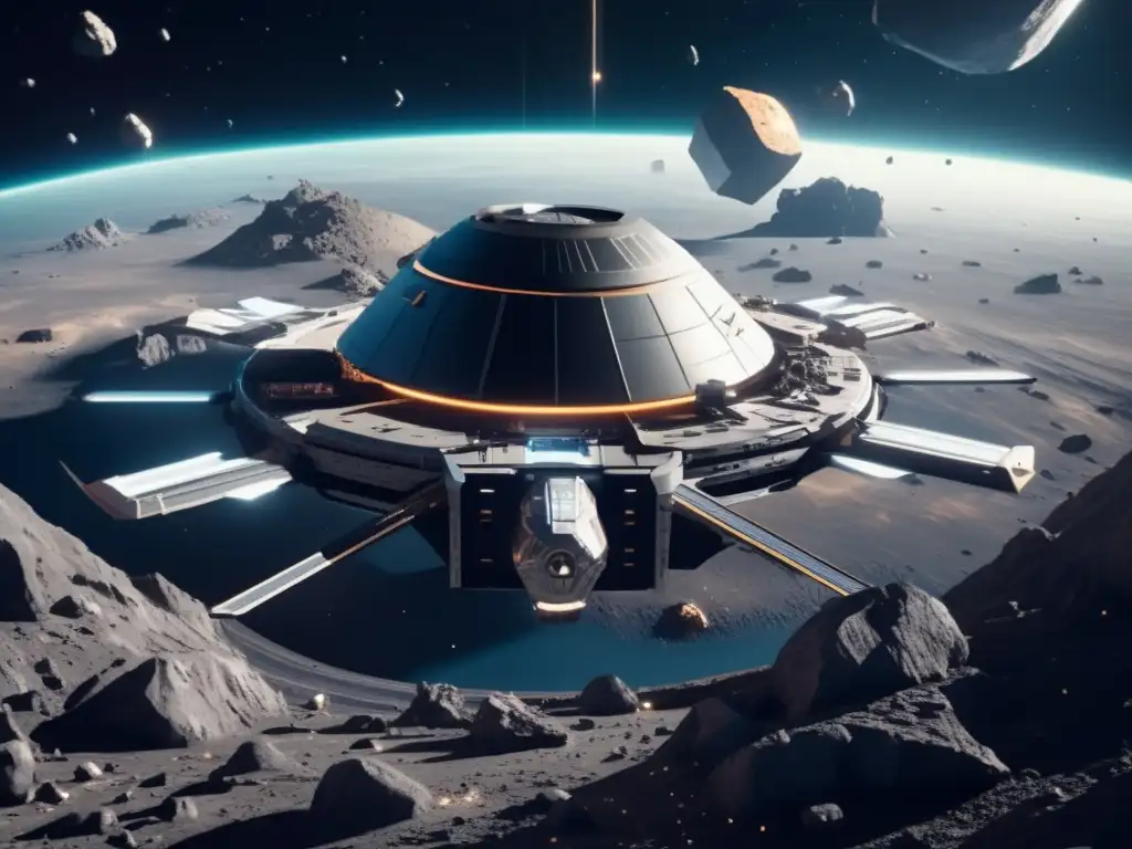Estación espacial futurista en medio de un campo de asteroides: minería de asteroides y geopolítica