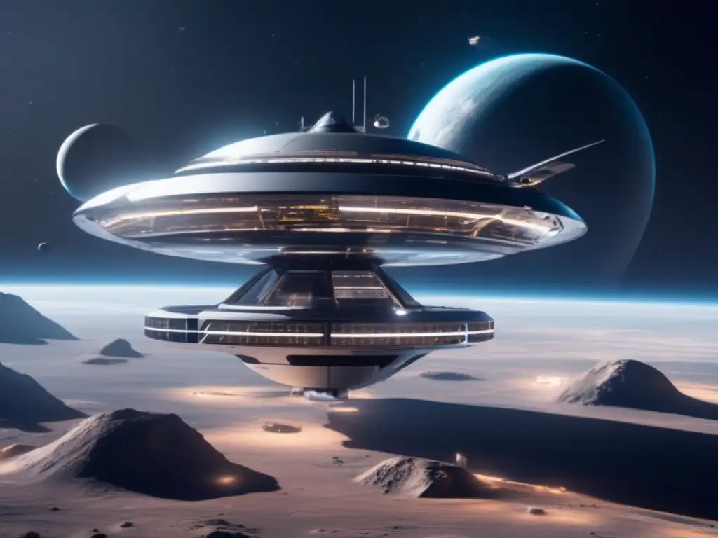 Estación espacial futurista y mineros de asteroides en el negocio espacial