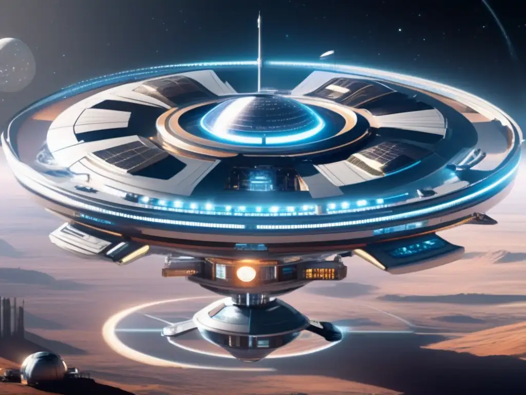 Futurista estación espacial en el espacio Estación espacial futurista con mineros y científicos en la minería de asteroides