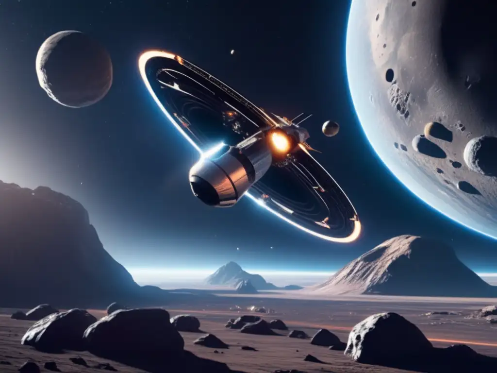 Estación espacial futurista en órbita de asteroide, exploración por magnates tecnológicos