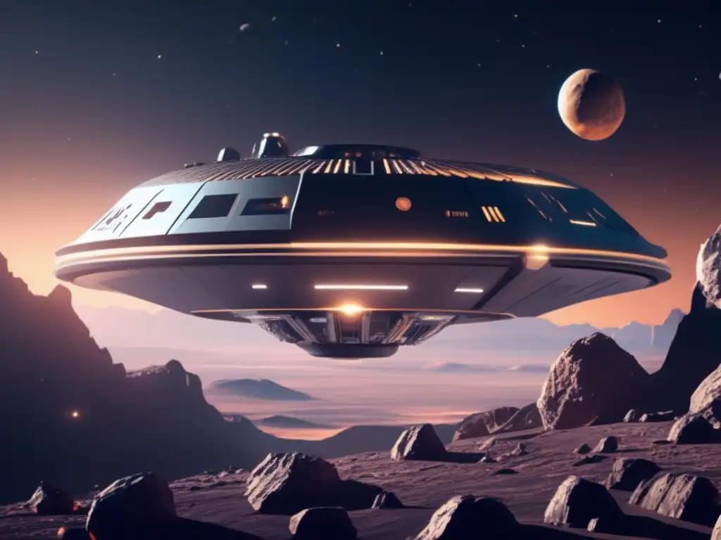 Estación espacial futurista en asteroide Estación espacial futurista en órbita de asteroide - Exploración de asteroides para viajes espaciales