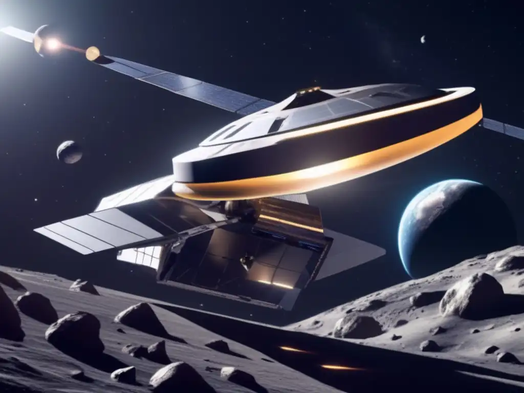 Estación espacial futurista en asteroide Estación espacial futurista en órbita de asteroide, exploración de asteroides para energía de fusión